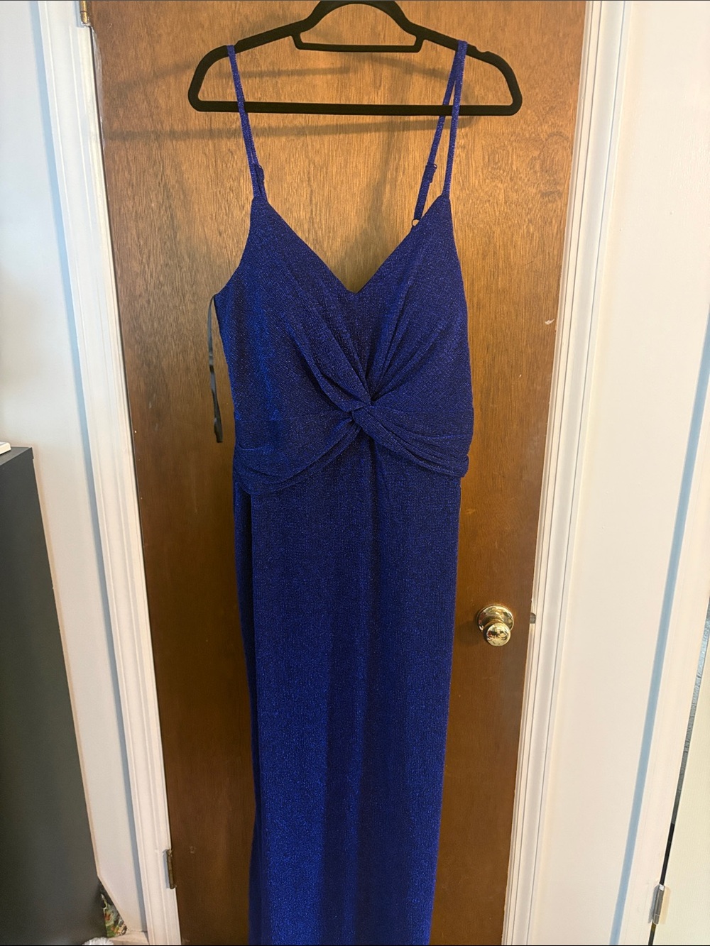 City Studio Royal Blue Sparkle Knot-Front Maxi Dress